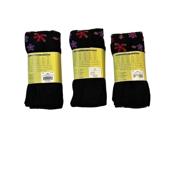 3 Pack Country Kids Cotton Girls Tights 9-11 Years Black Floral - Picture 3 of 5